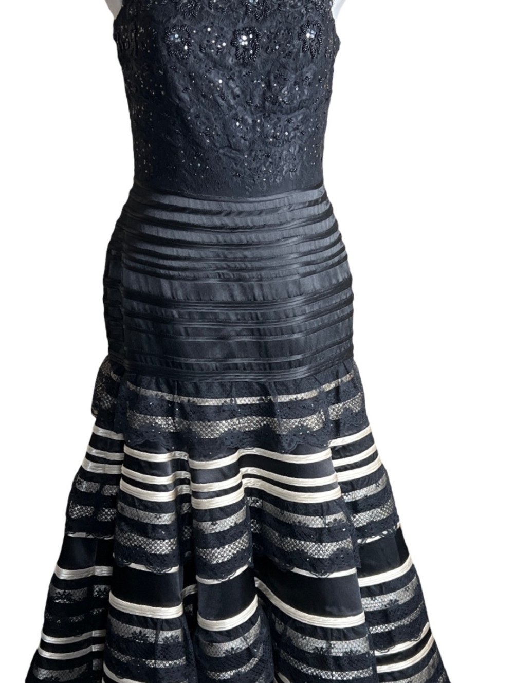 Musani Couture Black/Cream Layered Sequin Beaded Flare Dress